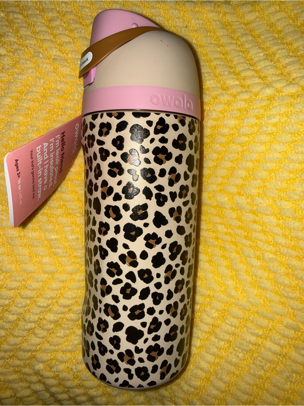 Owala Pink Leopard Stainless Water Bottle - Insulated Bottle with Flip Lid